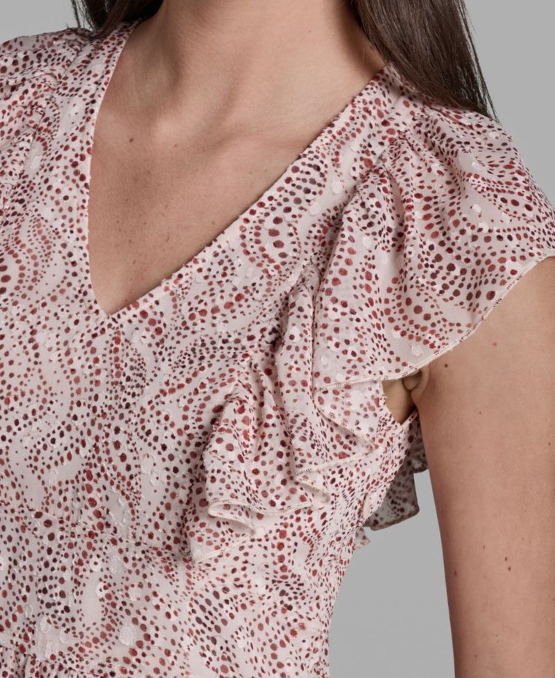 Women's Printed Ruffle V-Neck Dress