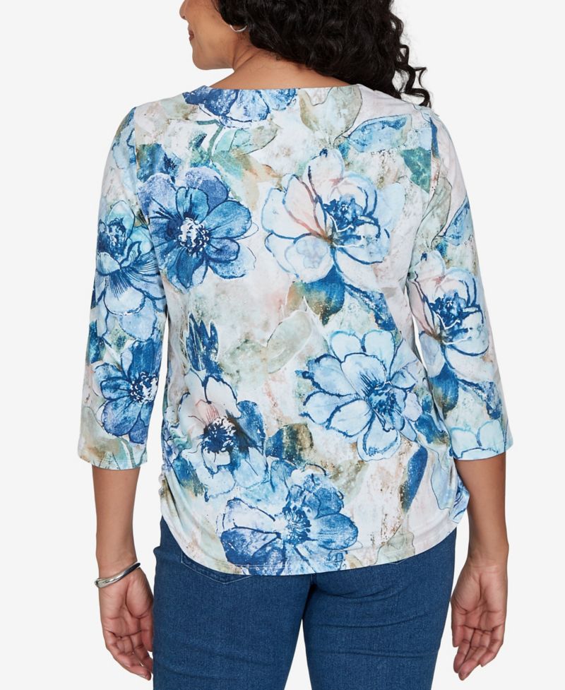 Petite Etched Floral Ruched Sides Top