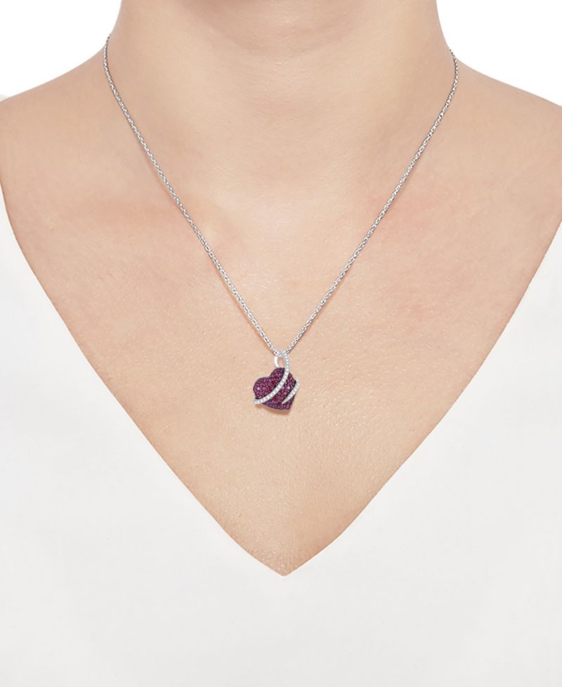 Ruby (2-1/2 ct. t.w.) and Diamond (1/5 ct. t.w.) Heart Pendant in Sterling Silver