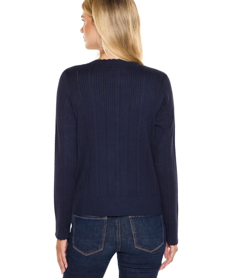 Women's Ribbed Cable V-Neck Button-Front Cardigan