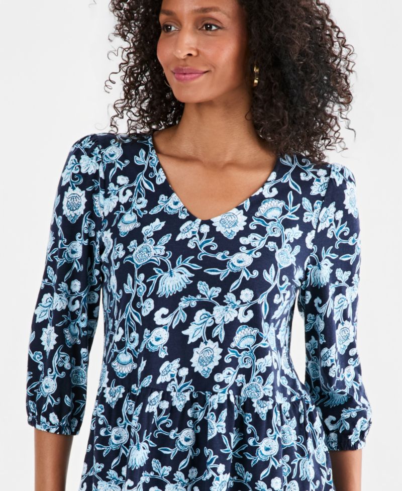 Petite V-Neck Paisley-Print Blouse