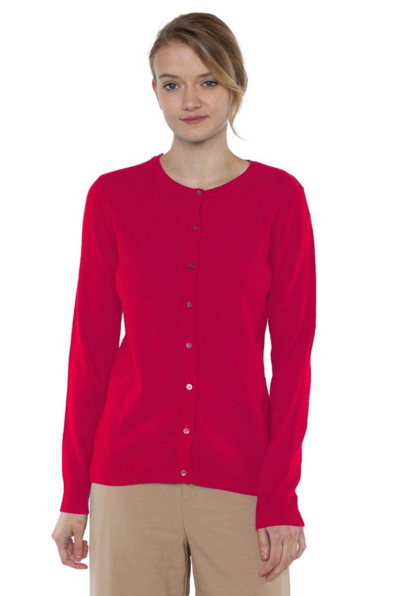 Women's 100% Cashmere Button Front Long Sleeve Crewneck Cardigan Sweater