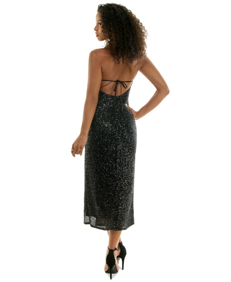 Juniors' Sequined Halter Midi Body-Con Dress