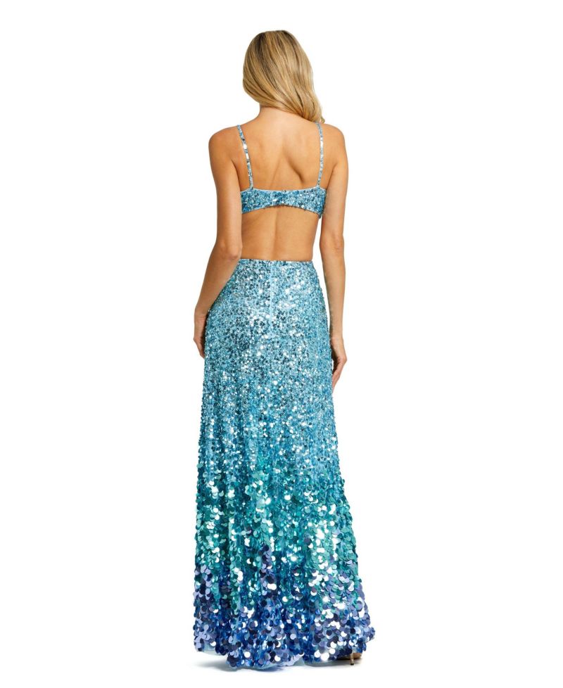 Women's Thin Strap Cut Out Gown With Ombre Sequins