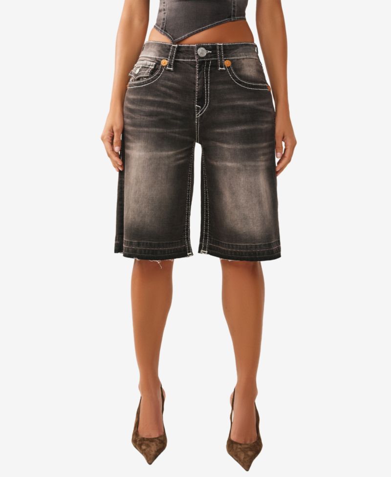 Women's Baggy Denim Big T Flap Jort Shorts