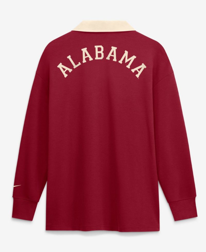 Women's Crimson Alabama Crimson Tide Oversized Essential Dri-FIT Long Sleeve V-Neck Polo Shirt