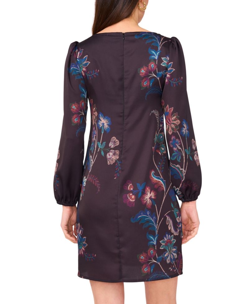 Women's Floral Crewneck Long-Sleeve Dress