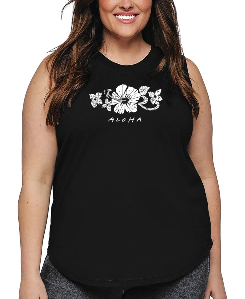 Plus Size Aloha Word Art Tank Top