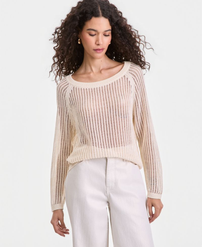 Women's Open Weave Boat-Neck Sweater