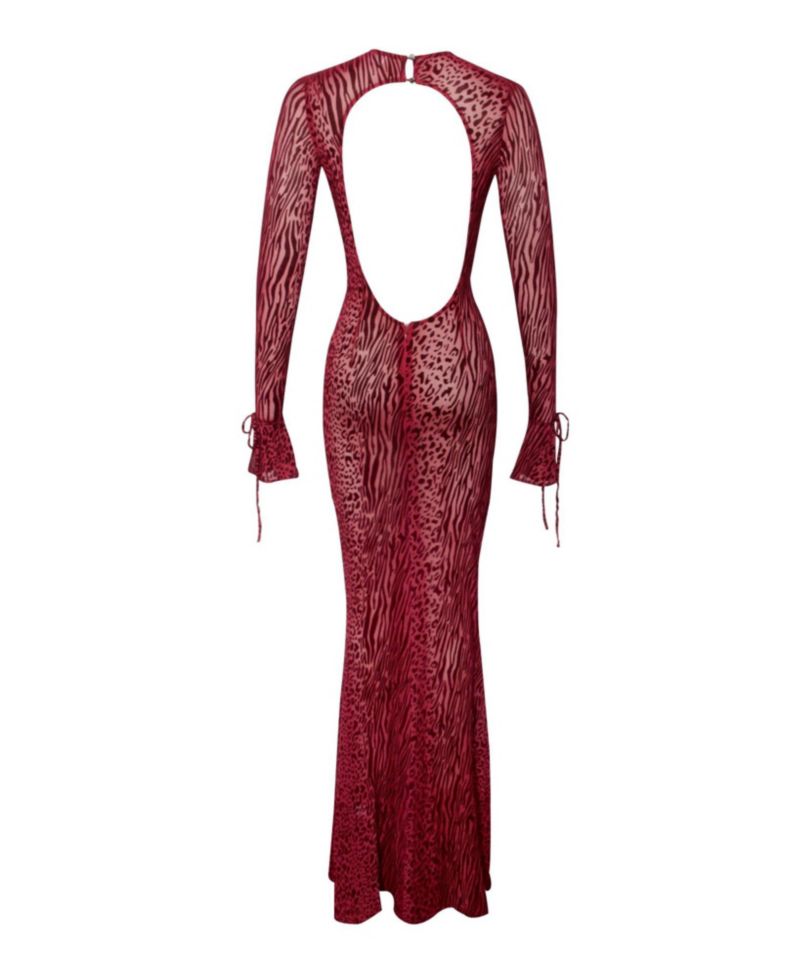 Women Waylynn Burnout Velvet Detail Mesh Backless Maxi Dress