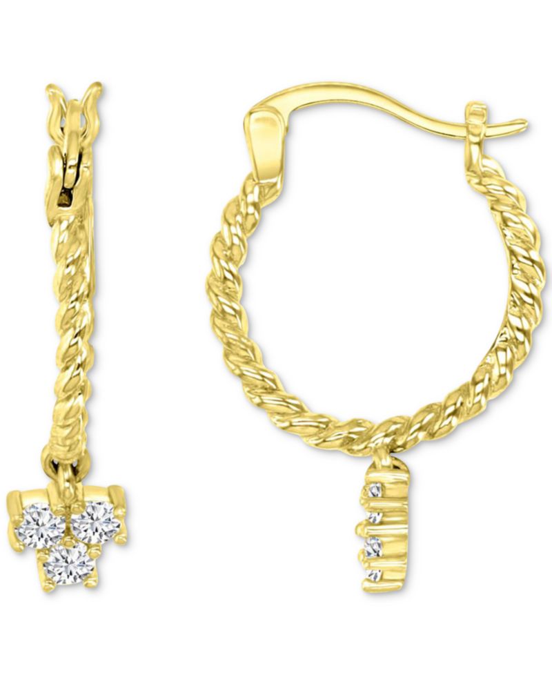 Cubic Zirconia Trio Cluster Dangle Hoop Earrings in 14k Gold-Plated Sterling Silver