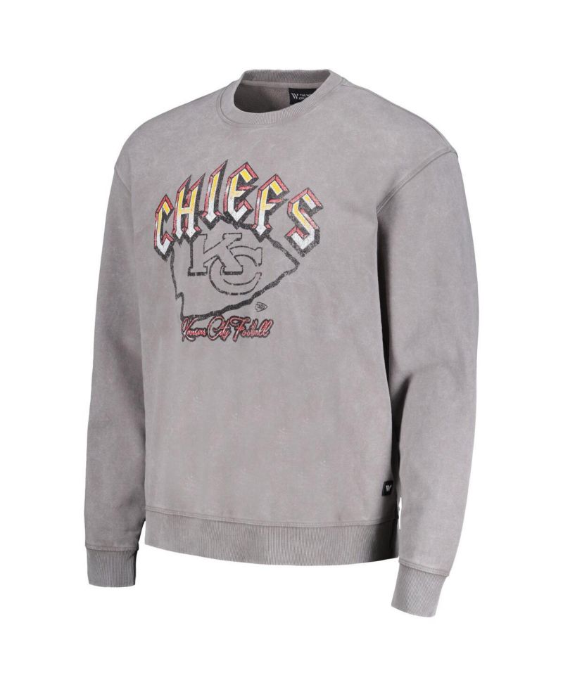 Men's and Women's Gray Distressed Kansas City Chiefs Pullover Sweatshirt