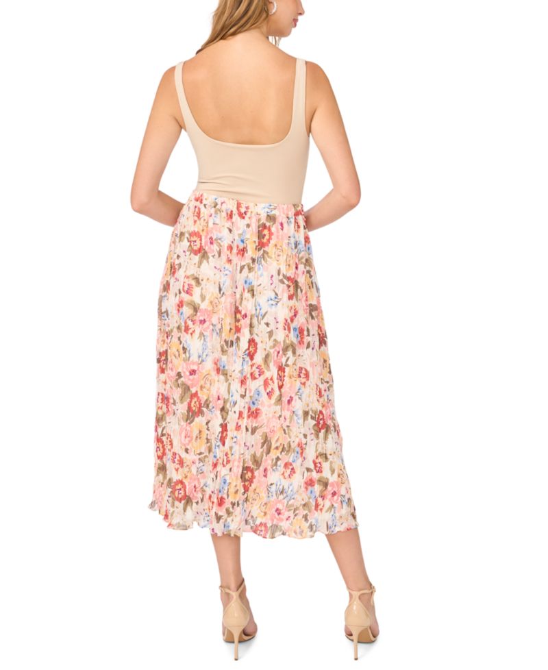 Women's Circular Floral Pleated A-Line Midi Skirt