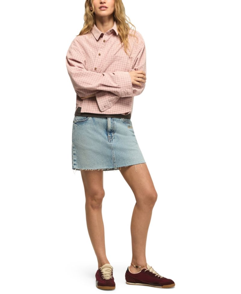 Women's Cropped Plaid Corduroy Button-Up Shirt