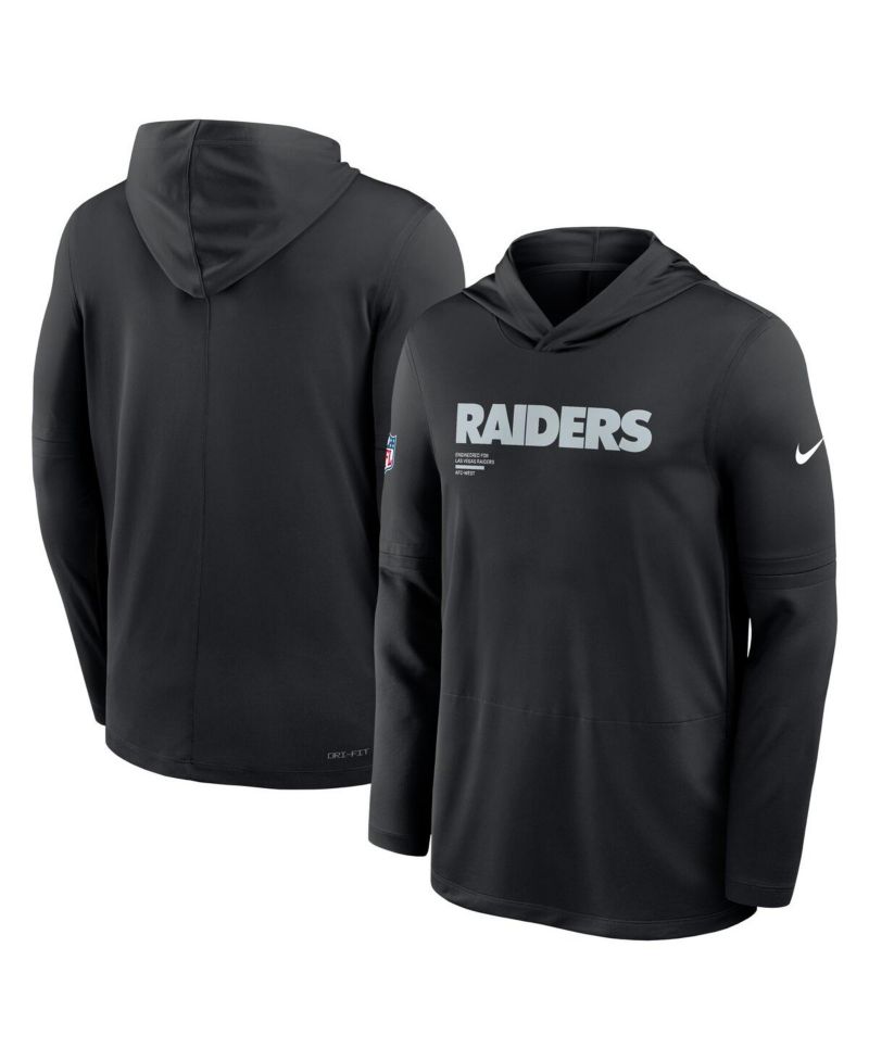 Men's Black Las Vegas Raiders Big & Tall Sideline Performance Long Sleeve Hoodie T-Shirt