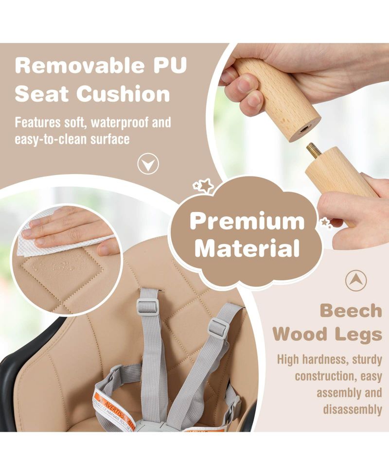 6-in-1 Convertible Wooden Baby Highchair Infant Feeding Chair with Removable Tray