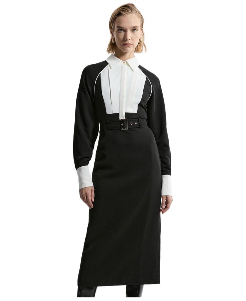 Women's Contrast Collar Midi Dress