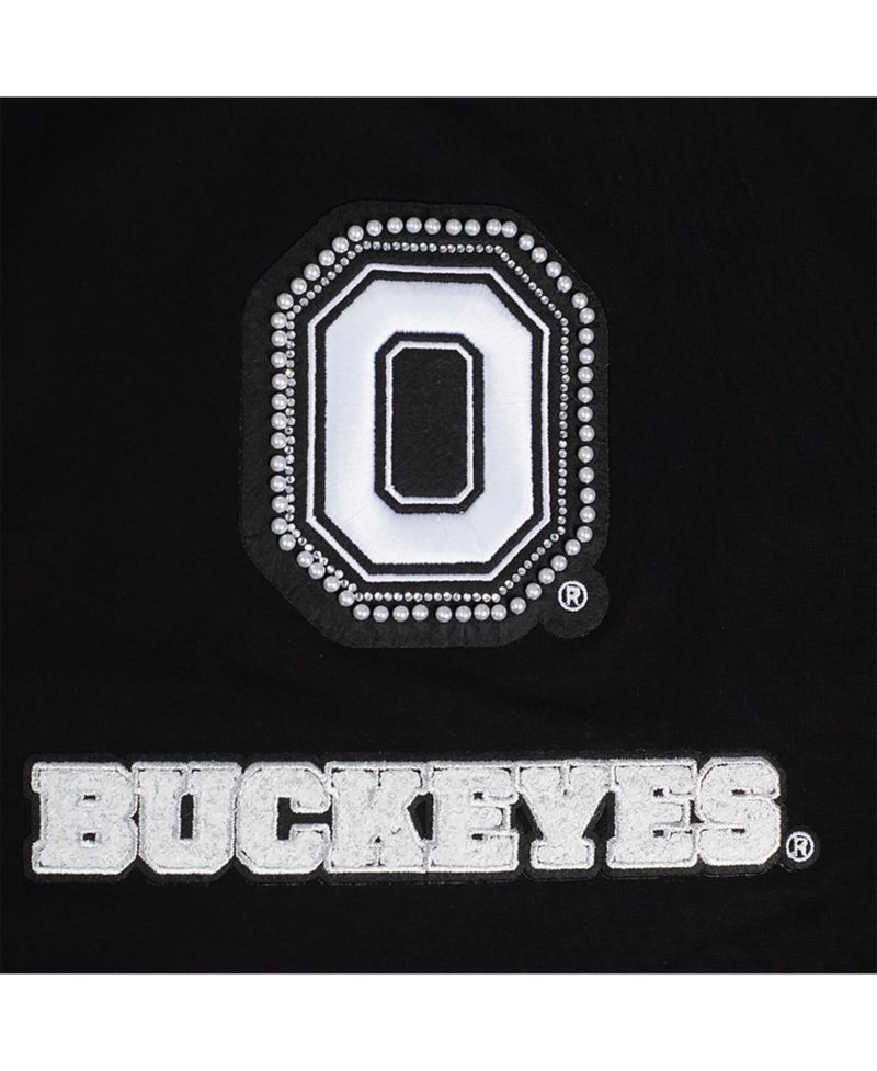 Women's Black Ohio State Buckeyes Rhinestone Boxy Cropped T-Shirt