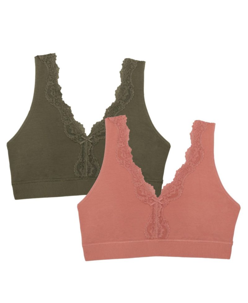 Women's Full Coverage Wireless Cotton Bralette, 2 Pack