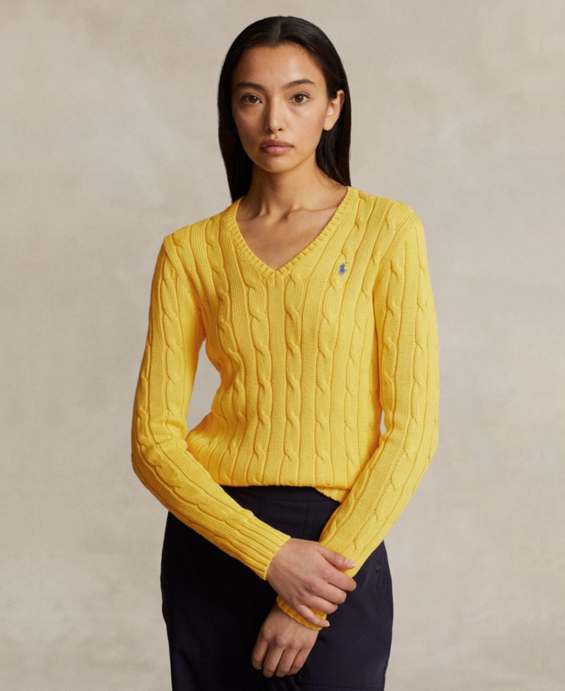 Women's Cable-Knit Cotton V-Neck Sweater