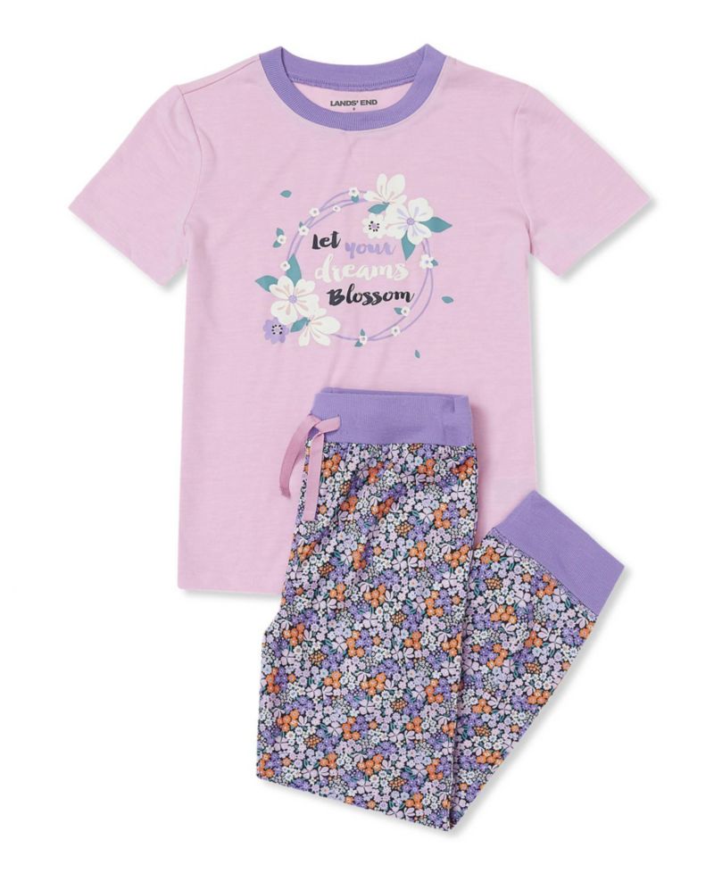 Big Girls Short Sleeve Top and Jogger Bottom Pajama Set