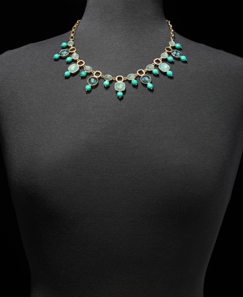 Stone Beaded Statement Necklace, 16" + 3" extender
