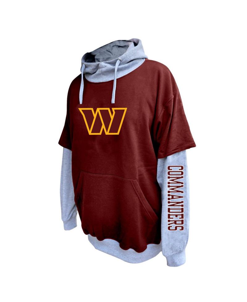 Men's Burgundy/Heather Gray Washington Commanders Big & Tall Twofer Pullover Hoodie