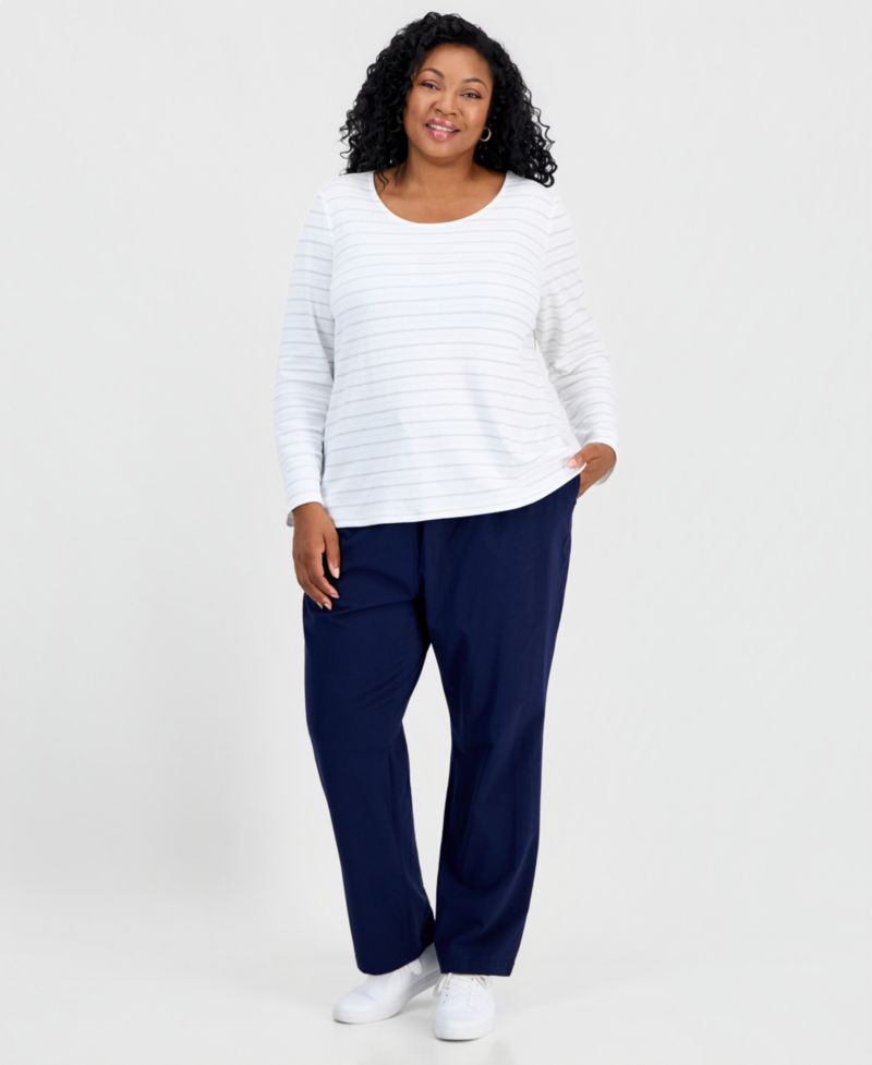 Plus Size Printed Long-Sleeve Scoop-Neck Top