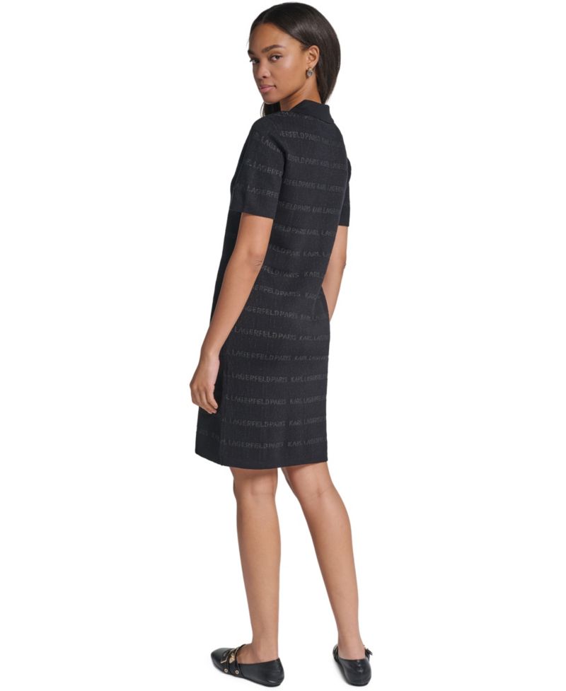 Women's Allover Logo Fitted Short-Sleeve Sweater Dress