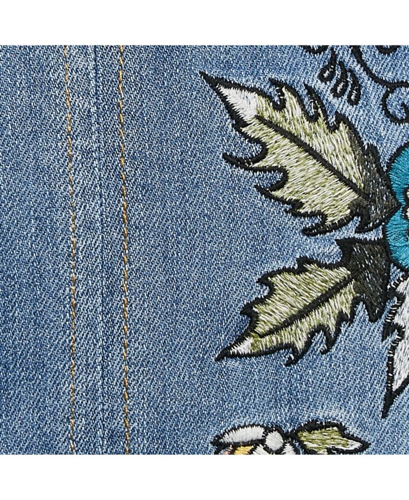Women's Blue Embroidred Denim Jamille Brode Deluxe Knee-Length Skirt