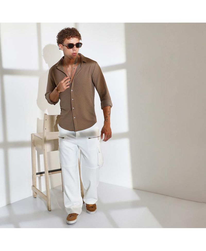 Men's Chocolate Brown Cubic-Textured Shirt