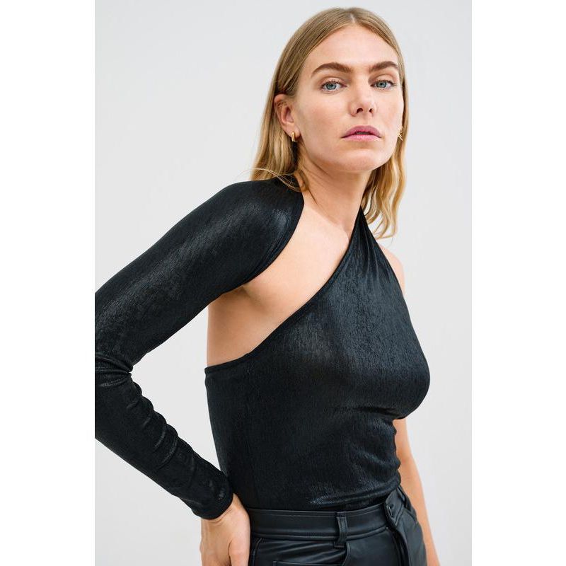 Women's Manhattan Metallic One-Shoulder Open-Back Long-Sleeve Top