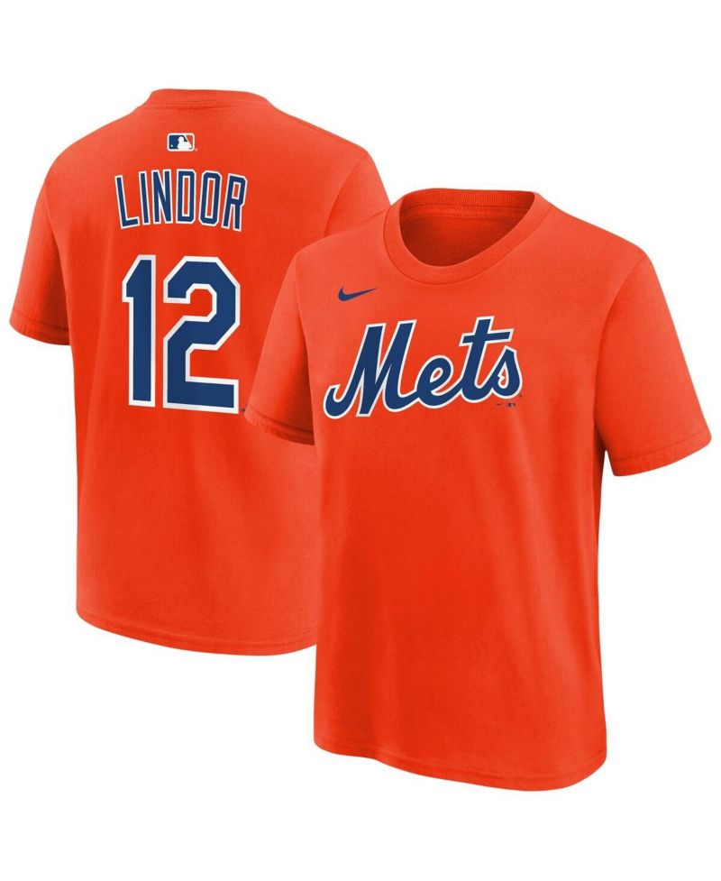 Big Boys and Girls Francisco Lindor Orange New York Mets Name and Number T-Shirt