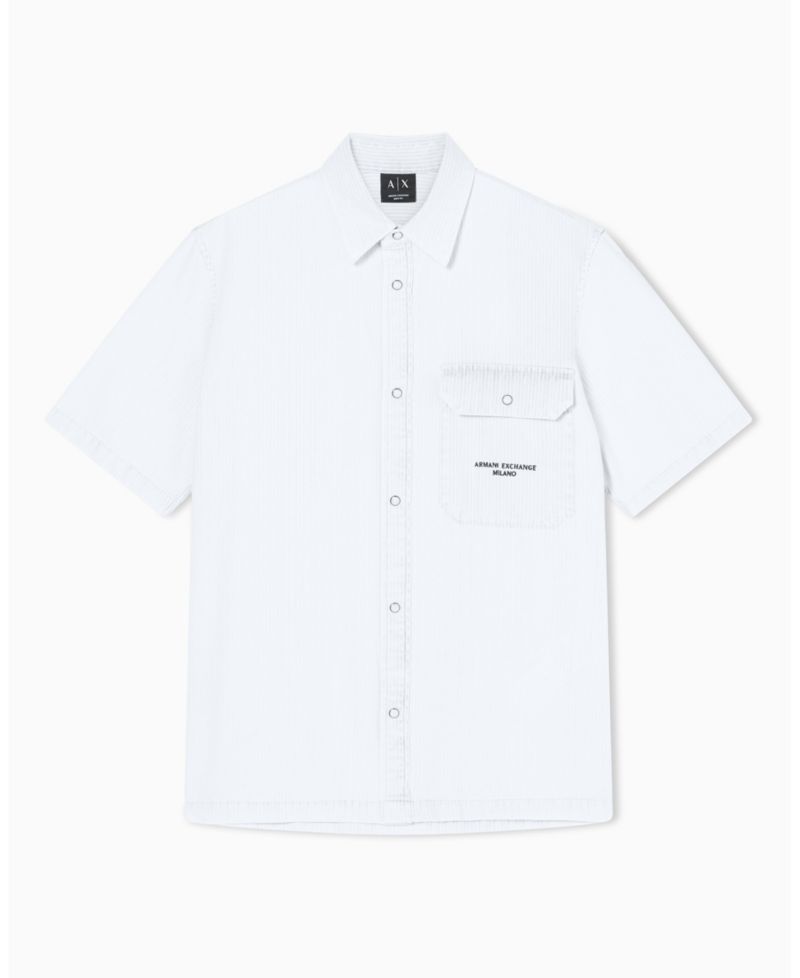 Men's Short Sleeve Denim Striped Shirt