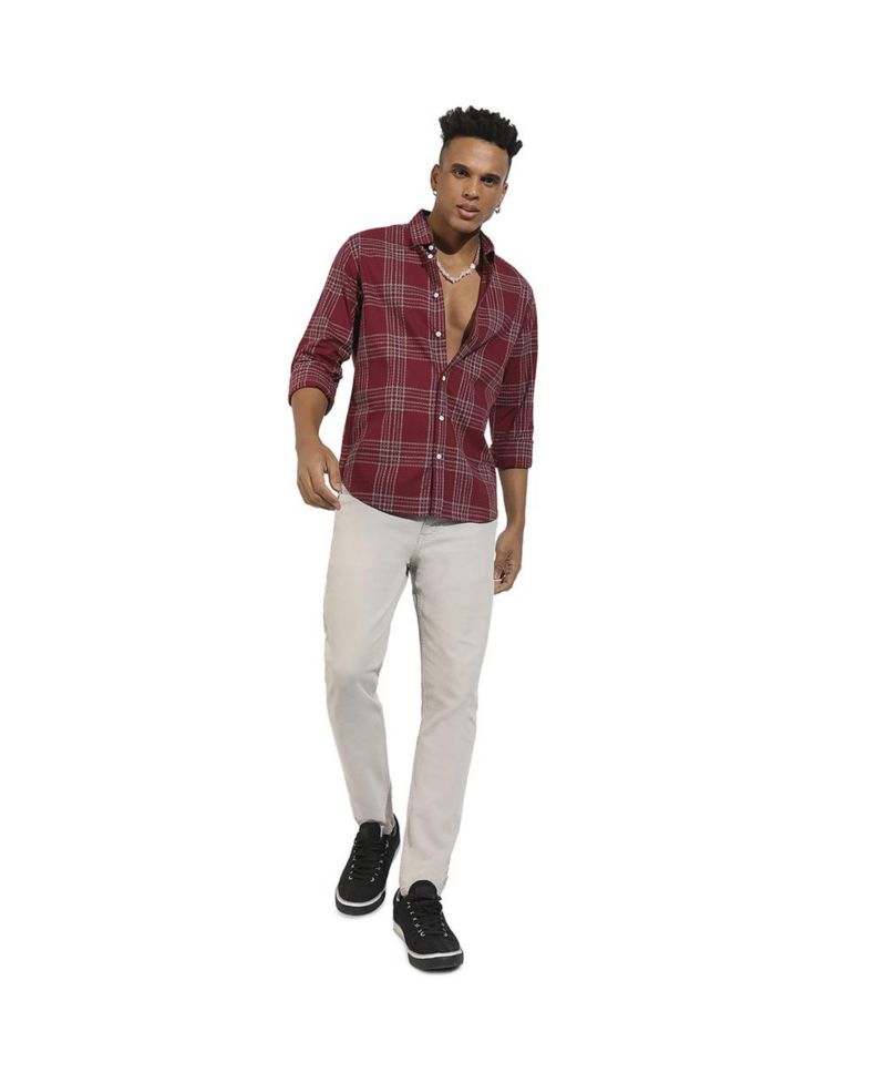 Men's Maroon Red Chalk Tartan Plaid Shirt