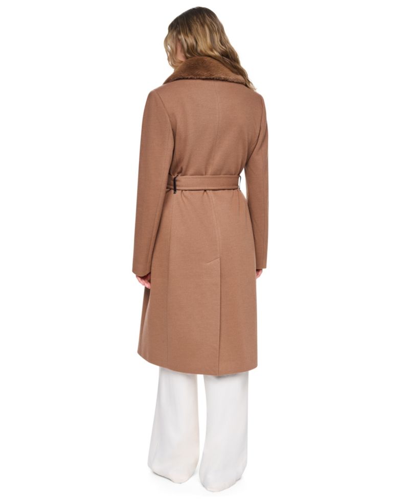 Women's Faux-Fur Collar Belted Single-Breasted Coat