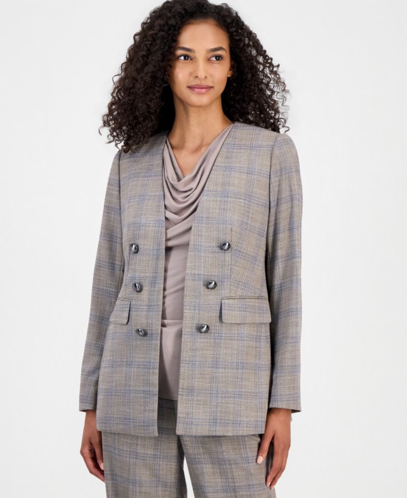 Women's Faux-Double-Breasted Jacket, Pleated Cowl-Neck Sleeveless Top & Mid-Rise Straight-Leg Ankle Pants