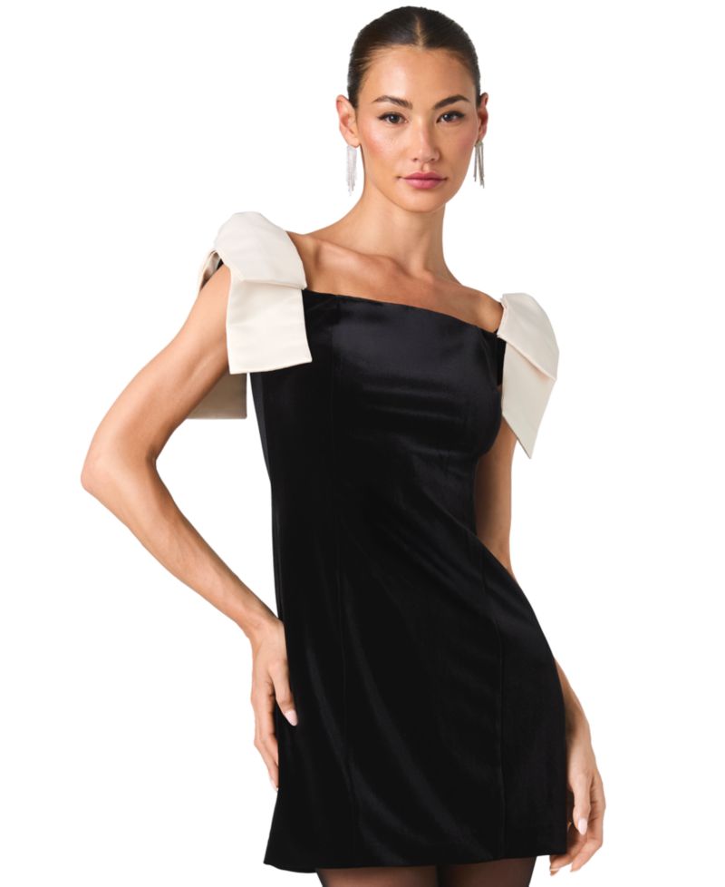 Women's Carey Off-the-Shoulder Velvet-Satin Bow Mini Dress