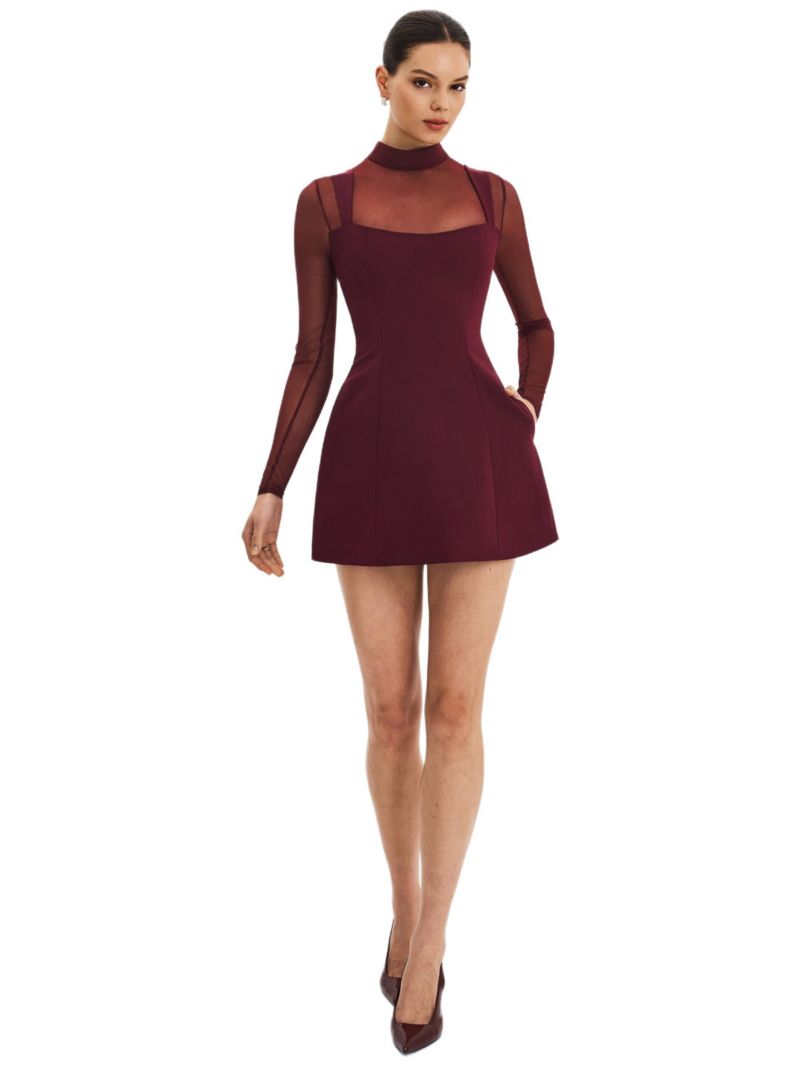 Women's Natasha Burgundy Faux Two-Piece Turtleneck Mini Dress