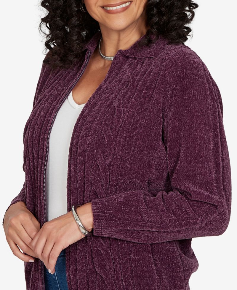 Petite Cable Knit Full-Zip Collared Cardigan