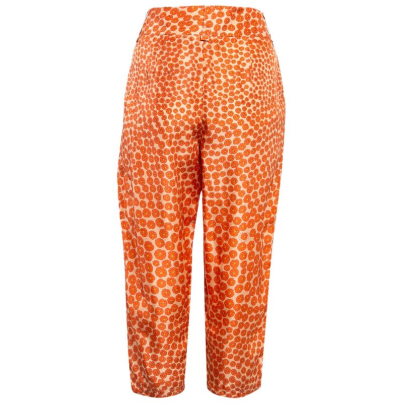 Women's Orange Ditsy Floral Print Silk Trousers