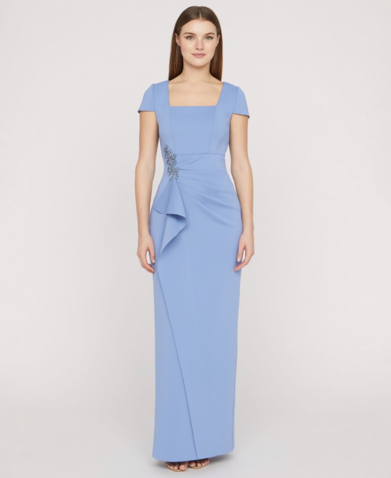 Women's Square Neck Front-Cascade Gown