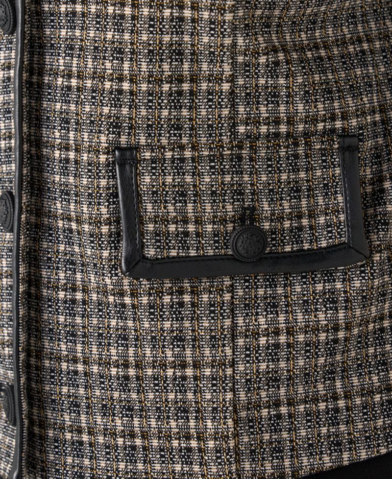 Petite Cropped Collarless Plaid Blazer