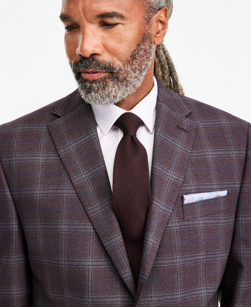 Men's Classic-Fit Burgundy Plaid Suit Separate Jacket