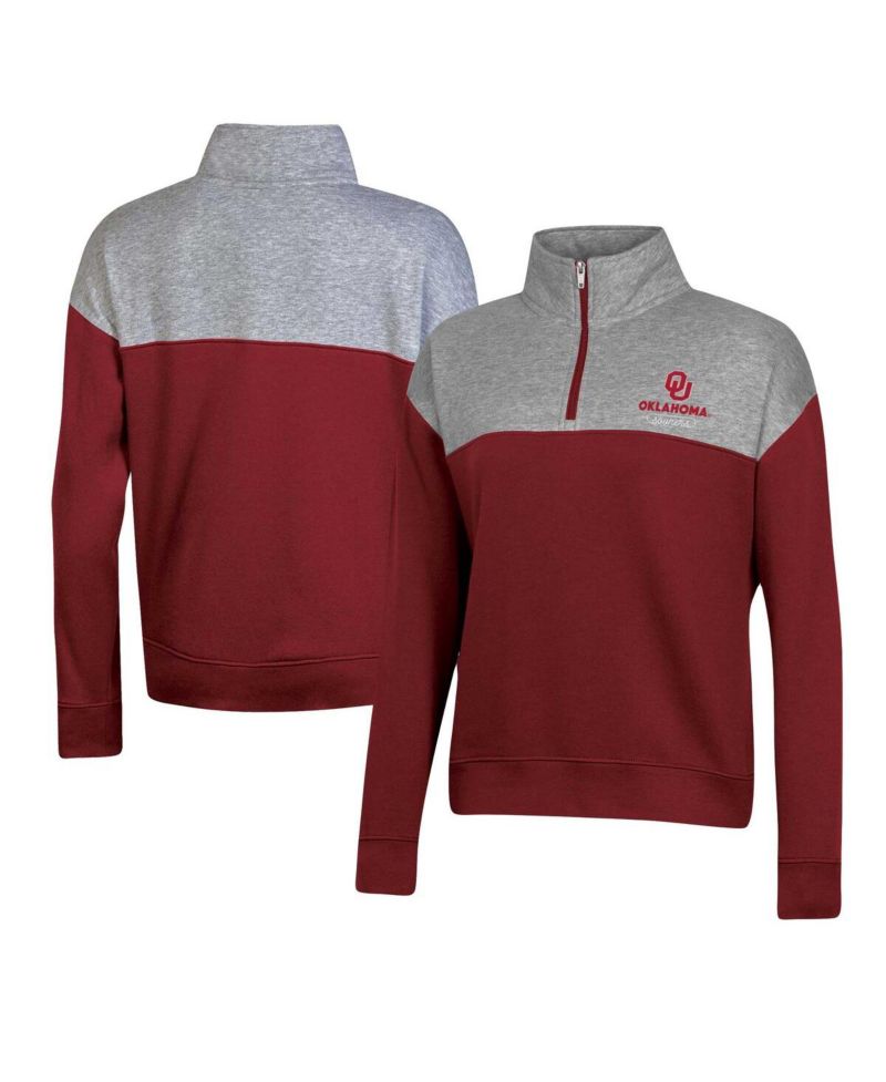 Women's Crimson Oklahoma Sooners Color-Blocked Quarter-Zip Sweatshirt