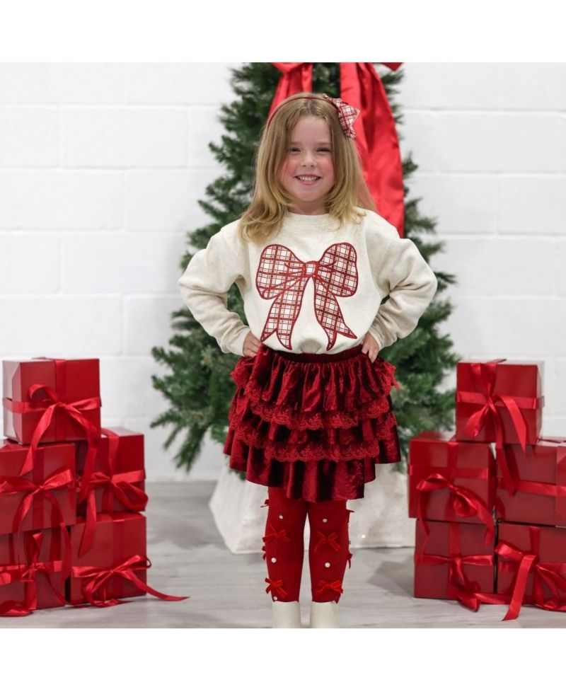 Little and Big Girls Ruby Red Velvet Tiered Christmas Tutu Skirt