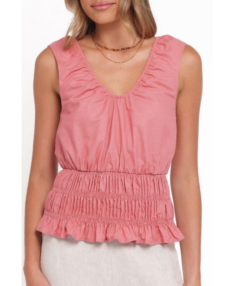 Women's Lucilla V-Neck Shirred-Waist Sleeveless Top