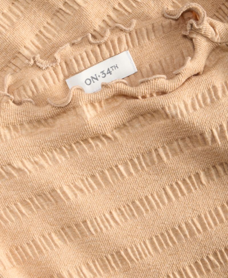 Plus Size Long-Sleeve Funnel Neck Puckered-Rib Top