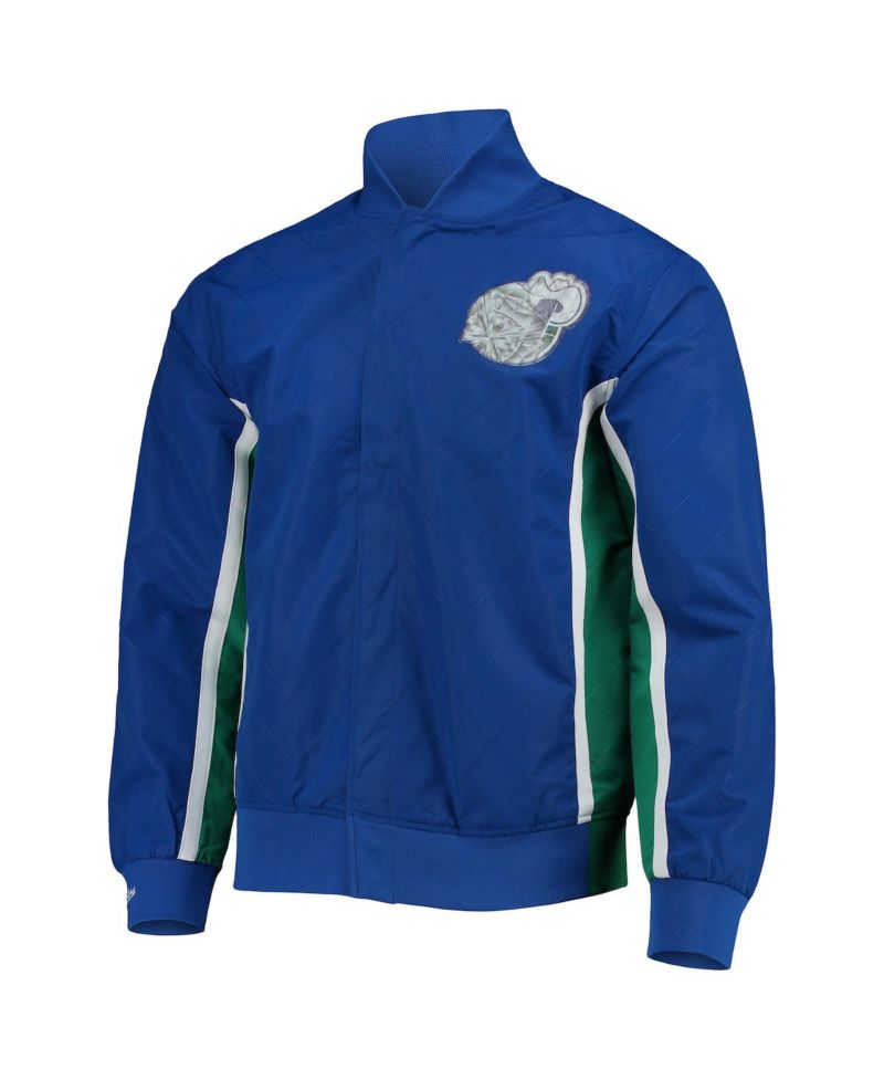 Men's Dallas Mavericks Blue Hardwood Classics 75th Anniversary Authentic Warmup Full-Snap Jacket