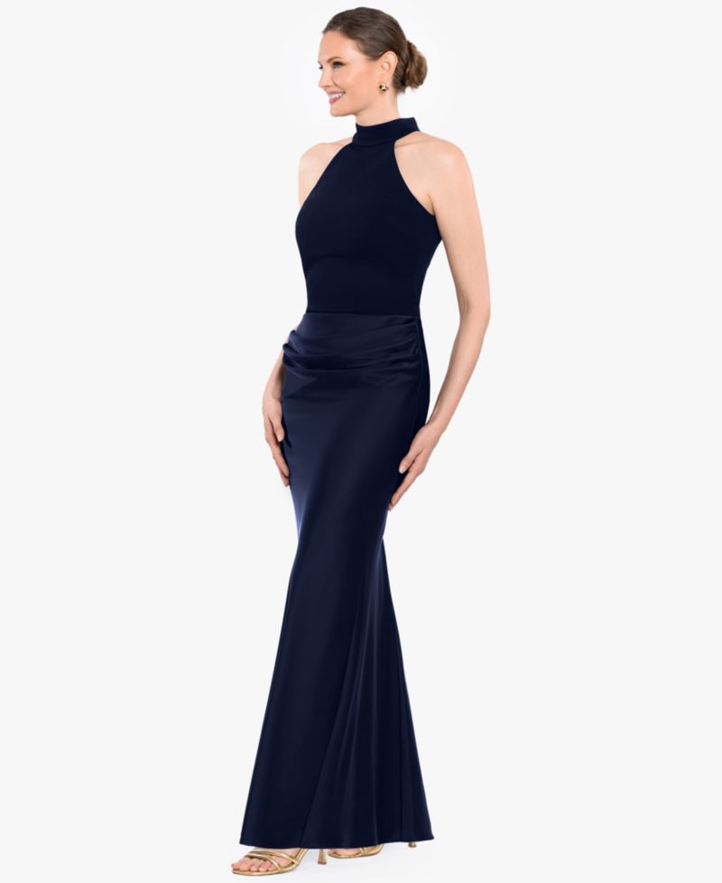 Women's Jamie Mock-Neck Satin Mermaid-Hem Gown